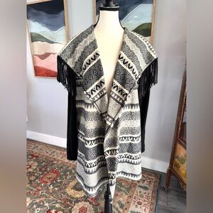 Southwestern Black and Gray Fringe Cardigan